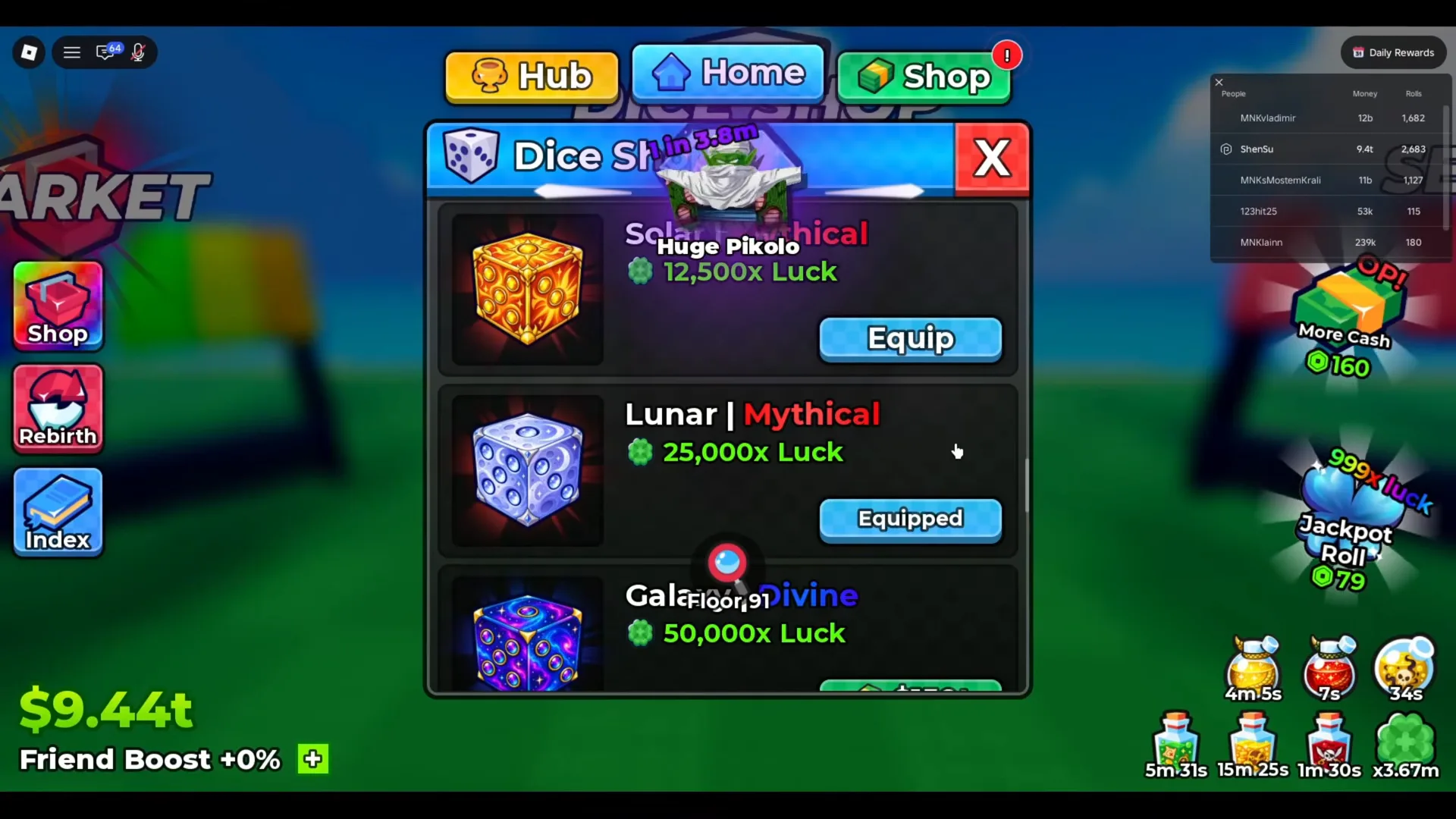Dice Shop Lunar Mythical 25.000× Galaxy Divine 50.000×